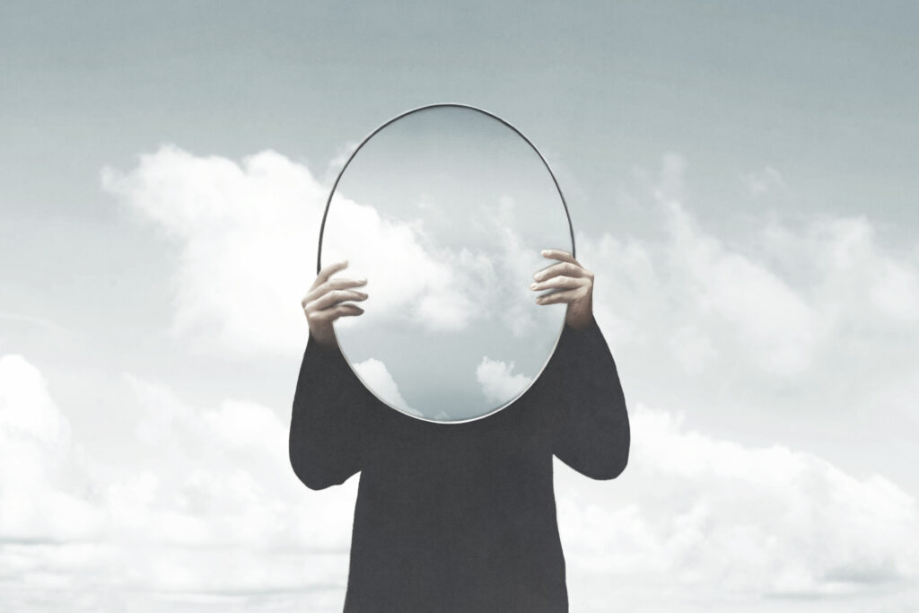Looking into the mirror and seeing clouds