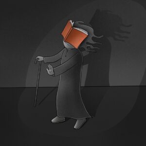 Person blinded by a book